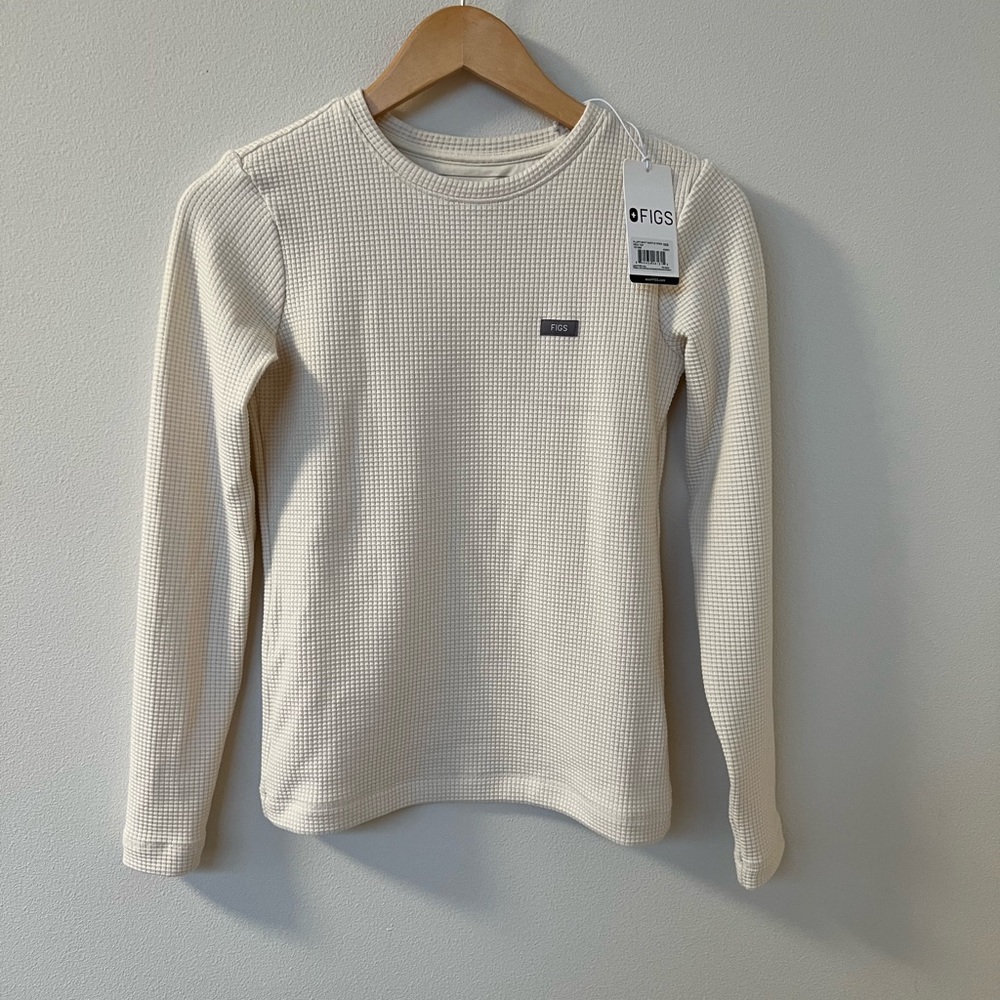 Figs Cream Waffle Knit Long Sleeve Top